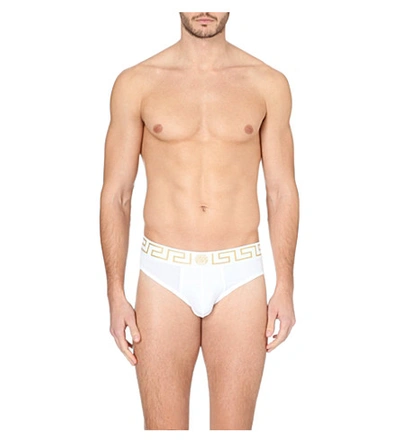 Versace Pack Of Two Iconic Regular-fit Stretch-cotton Briefs In White/gold