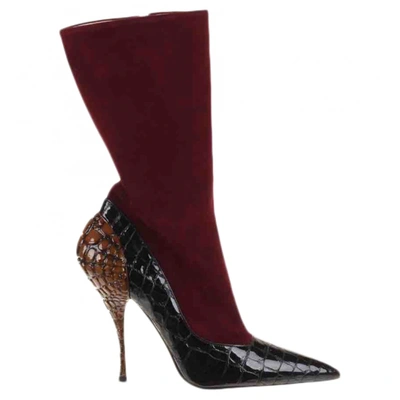 Pre-owned Miu Miu Leather Ankle Boots In Burgundy