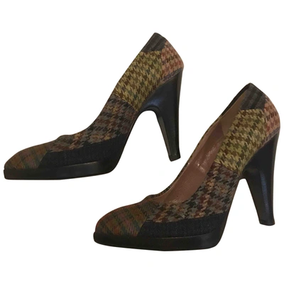 Pre-owned Miu Miu Tweed Heels In Brown