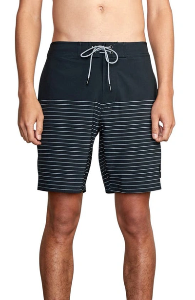 Rvca Current Stripe Water Repellent Board Shorts In Black