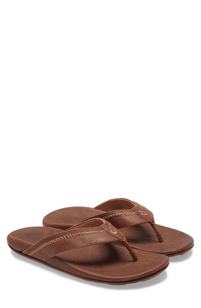 Olukai 'hiapo' Flip Flop In Teak/ Koa Leather