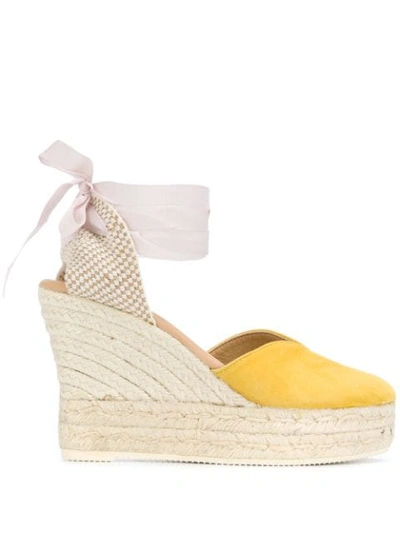 Manebi Hamptons Suede Platform Espadrilles In Yellow