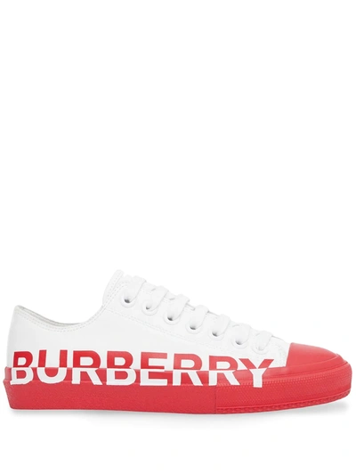Burberry Logo Print Two-tone Cotton Gabardine Trainers In White