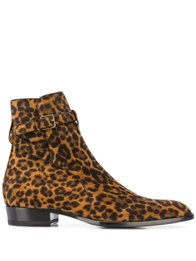 Saint Laurent Wyatt Jodhpur Leopard Boots In Brown
