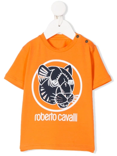 Roberto Cavalli Junior Babies' Jaguar Logo Print T-shirt In Orange