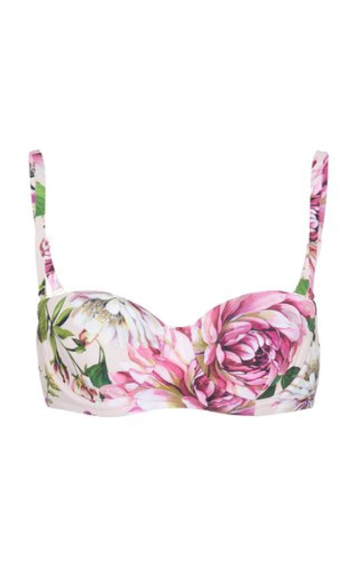 Dolce & Gabbana Bikini Top With Balcony Neckline And Floral Rose Print