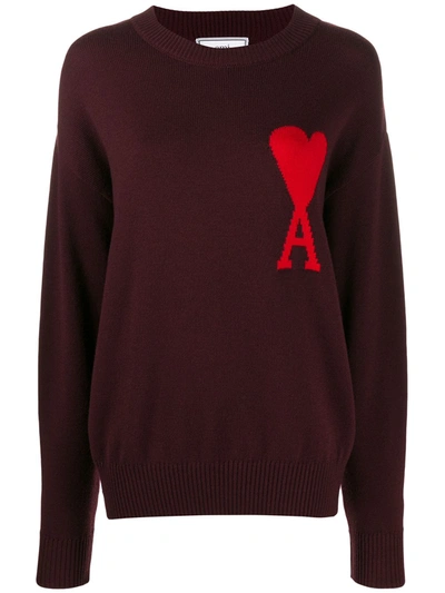 Ami Alexandre Mattiussi Intarsia Crew Neck Oversized Jumper In Red