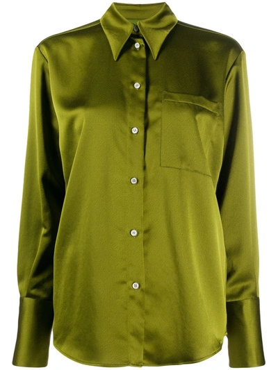 Msgm Satin Finish Buttoned Blouse In Green