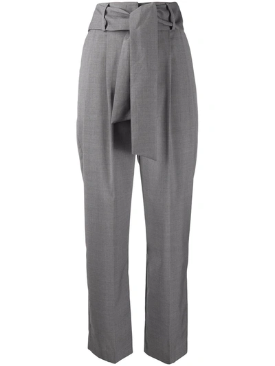 Msgm High-rise Pleated Tie-waist Trousers In Grey