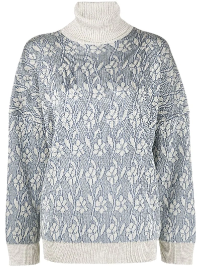 Acne Studios Metallic Flower-jacquard Jumper In Blue