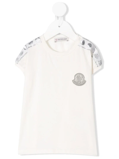 Moncler Babies' Crew Neck Logo Lined T-shirt In White