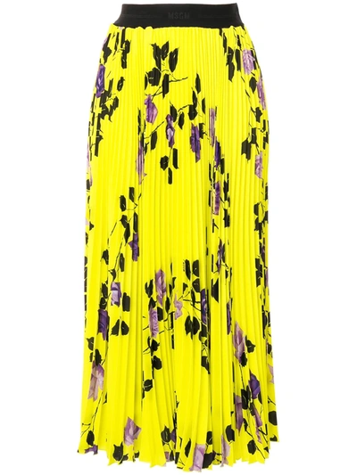 Msgm Floral Print Midi Skirt In Yellow