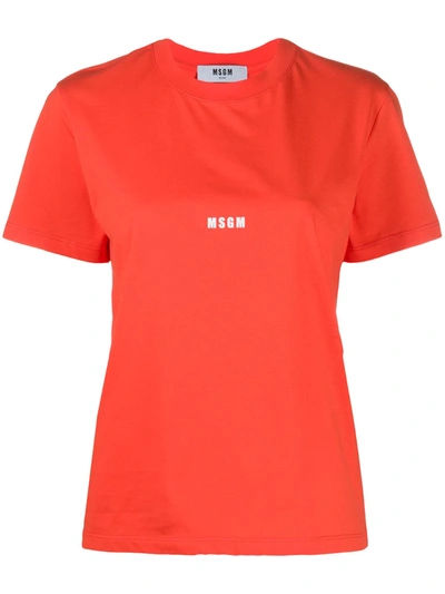 Msgm Logo Print Cotton T-shirt In Orange