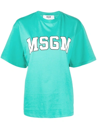 Msgm College Logo-print Cotton T-shirt In Green