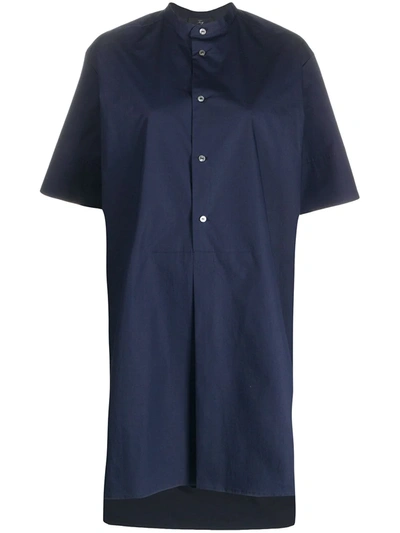 Fay Oversized Collarless Shirt Dress In Blue