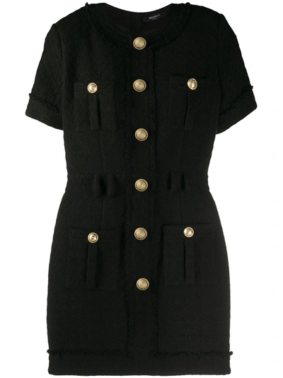 Balmain Button Fitted Dress In Black