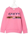 Gucci Kids' Sequin Logo Sweatshirt In Pink