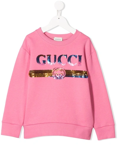 Gucci Kids' Sequin Logo Sweatshirt In Pink