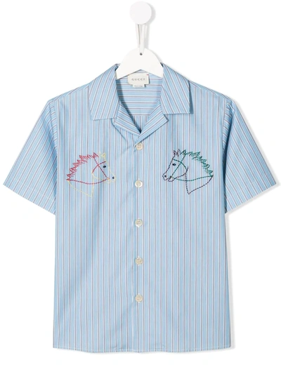Gucci Kids' Horse Motif Embroidered Shirt In Blue