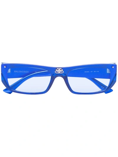 Balenciaga Shield Rectangular-frame Sunglasses In Blue