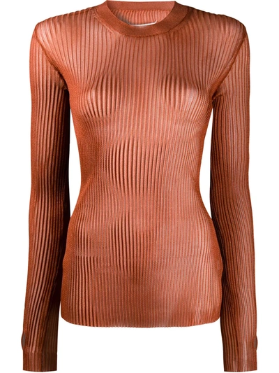 Maison Margiela Metallic Ribbed Knitted Top In Orange