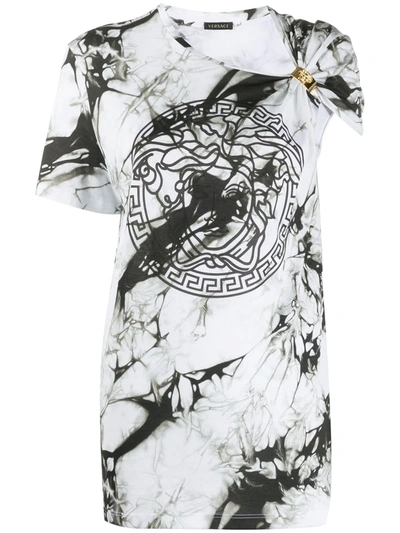 Versace Tie-dye Medusa Cinch T-shirt In White Black
