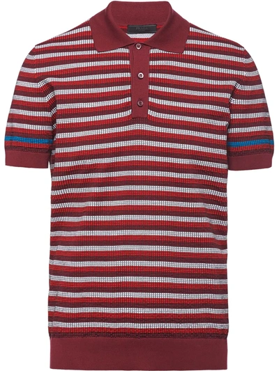 Prada Waffle-knit Polo Shirt In Red