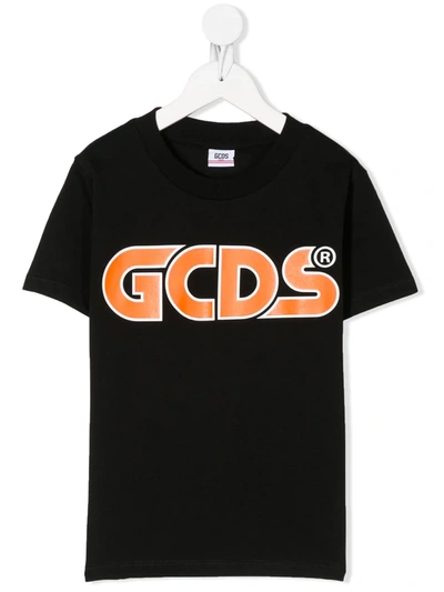 Gcds Kids' Short Sleeve Logo Print T-shirt In Black