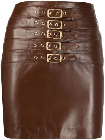 Manokhi Dita Buckled Leather Skirt In Brown