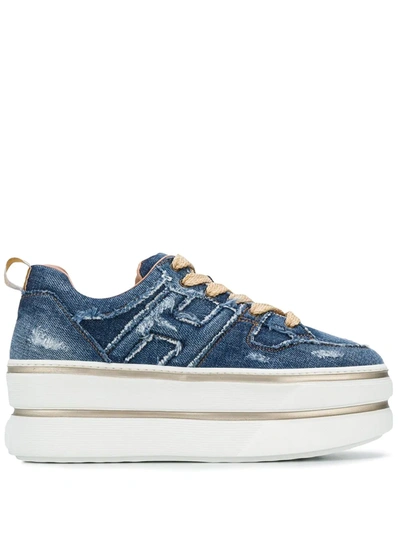 Hogan Denim Platform Trainers In Blue