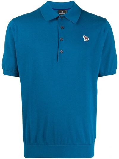 Ps By Paul Smith Logo Patch Polo Shirt In Blue