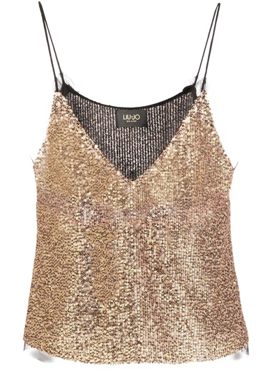 Liu •jo Embroidered Camisole Top In Gold