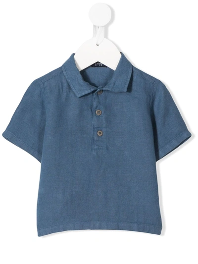 Il Gufo Babies' Button Collar Short Sleeve Top In Blue