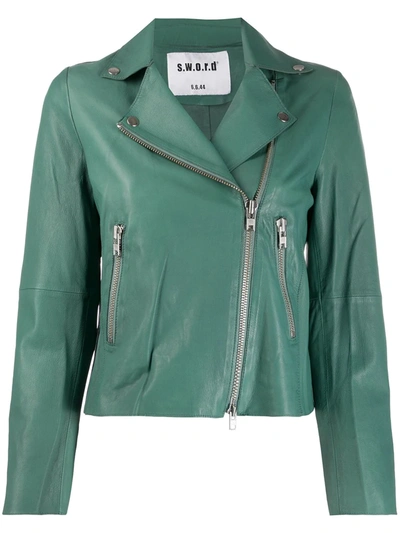 Sword 6.6.44 Silver-tone Zip Leather Biker Jacket In Verde