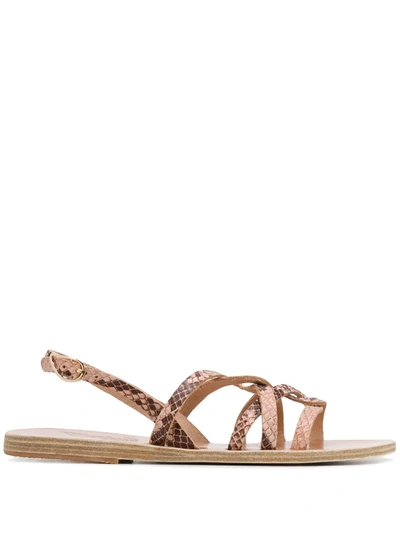 Ancient Greek Sandals Schinouse Snakeskin Effect Sandals In Neutrals