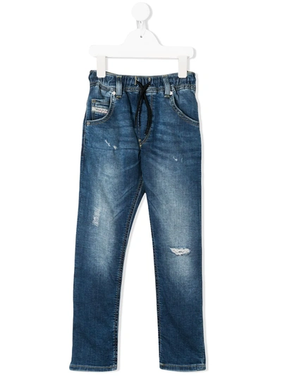 Diesel Kids' Mid Rise Drawstring Jeans In Blue