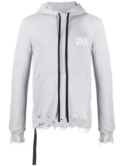 Ben Taverniti Unravel Project Logo-print Distressed-effect Hoodie In Grey