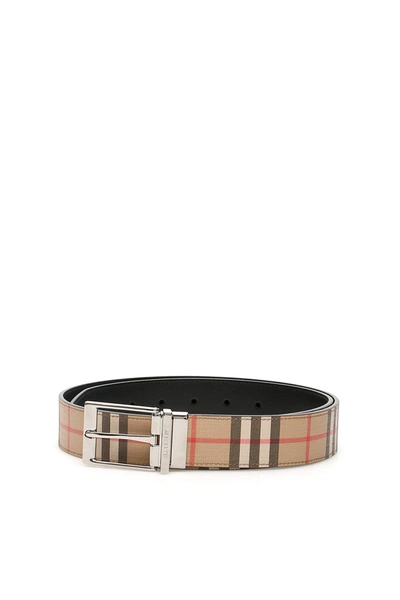 Burberry Reversible Louis Belt With Vintage Check Motif In Beige,black,red