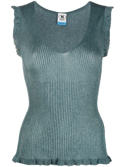 M Missoni Tank Top In Ribbed Lurex Knit In Blue