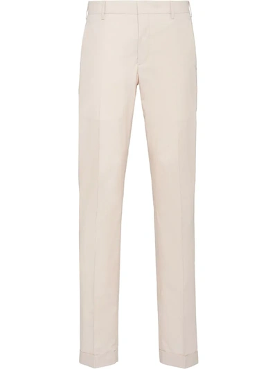 Prada Slim-fit Washed Cotton Trousers In Neutrals