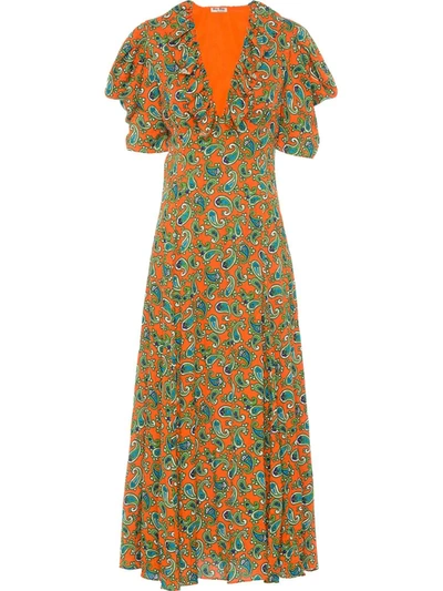 Miu Miu Paisley Printed Jacquard Dress In Orange