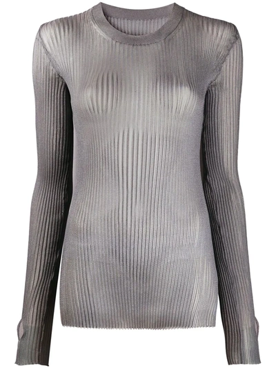 Maison Margiela Metallic Ribbed Knitted Top In Grey