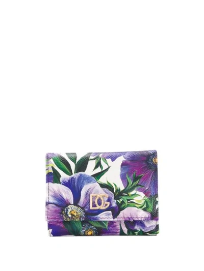 Dolce & Gabbana Floral Print Leather Wallet In Purple