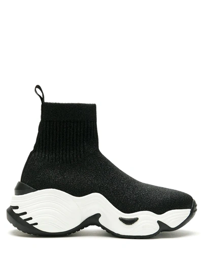 Emporio Armani High-top Sock Sneakers In Lurex Knit In Black