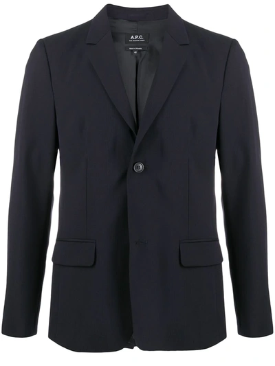 Apc Fitted Single-breasted Blazer In Blue
