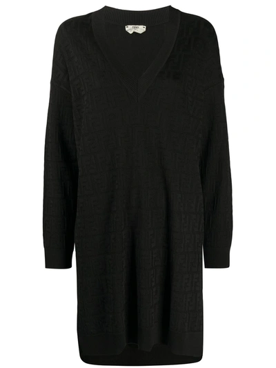 Fendi Ff Motif Jacquard Knit Dress In Black