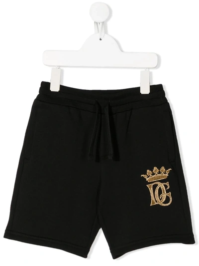 Dolce & Gabbana Kids' Crest-embroidered Track Shorts In Black