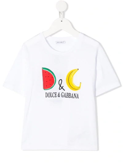 Dolce & Gabbana Kids' Fruit Logo Short-sleeved T-shirt In White