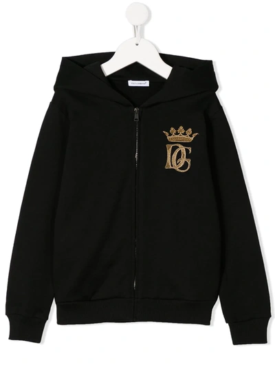Dolce & Gabbana Kids' Crest-embroidered Hooded Sweatshirt In Black