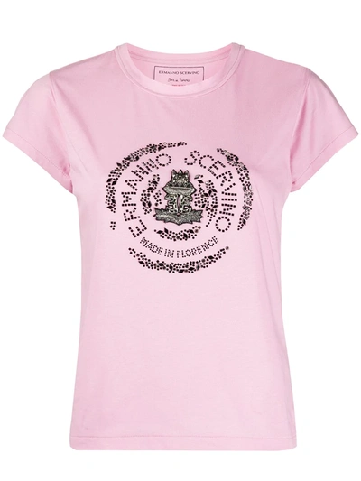 Ermanno Scervino Crystal-embellished Crew Neck T-shirt In Pink